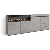 Skraut Home - Buffet, Bahut, Meuble de Rangement, 207x75x35 cm, Chambre à coucher, pièce, Cheminée électrique, Commode, Buffet, Style moderne, Gris Ciment