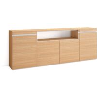 Skraut Home - Buffet salon et cuisine, Meuble de Rangement, Commode, 200x35x75cm, 4 Portes, Meuble chaussure, Style moderne, Chêne soft et blanc