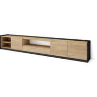 Skraut Home - Meuble TV, Banc Télé, 310x37x50cm, Pour les TV jusqu'à 80", Chêne et noir