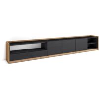 Skraut Home - Meuble TV, Banc Télé, 310x37x50cm, Pour les TV jusqu'à 80", Noir et chêne