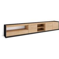 Skraut Home - Meuble TV, Banc Télé, 310x37x50cm, Pour les TV jusqu'à 80", Chêne et noir