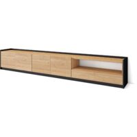 Skraut Home - Meuble TV, Banc Télé, 310x37x50cm, Pour les TV jusqu'à 80", Chêne et noir