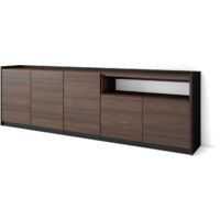Skraut Home - Buffet salon et cuisine, Commode, 260x37x80cm, 5 Portes, Meuble chaussure, Chêne foncé et Noir