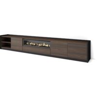 Skraut Home - Meuble TV, Banc Télé, 310x37x50cm, Pour les TV jusqu'à 80", Cheminée électrique, Chêne foncé et Noir