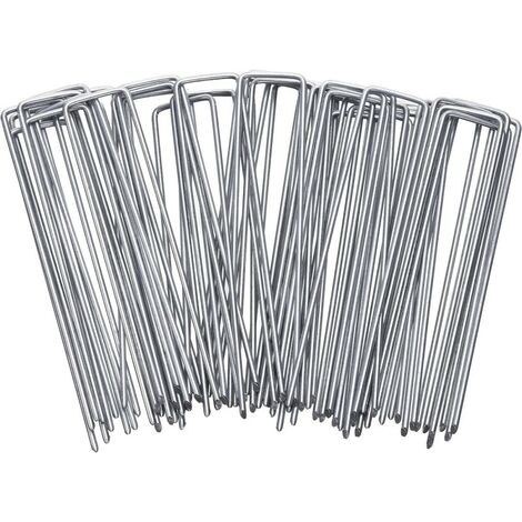 RETELANDIA - Chiodi Picchetti a U Zincati, Antiruggine, per Ancoraggio Telo Pacciamatura, Prato Sintetico, h 15 cm, 500 pz