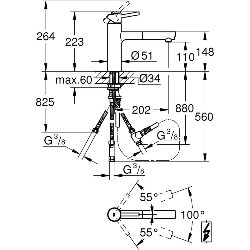 Mezclador monomando de fregadero Grohe Concetto con regulador de chorro  extraíble, baja presión - 31212003