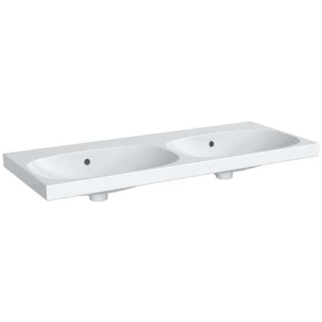 Lavabo doble Geberit Acanto, fácil de colocar, 120x48,2cm, sin orificio para grifería, Blanco