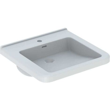 Lavabo Geberit Renova Comfort Square, apto para personas con movilidad reducida, 55x52,5cm, orificio para grifería en el centro, Blanco