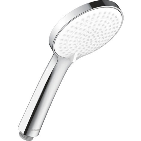 Teleducha Duravit universal, con 3 tipos de chorro (lluvia, lluvia intensa, lluvia suave), redonda de fácil limpieza (Ø 110 mm), cromo/blanco