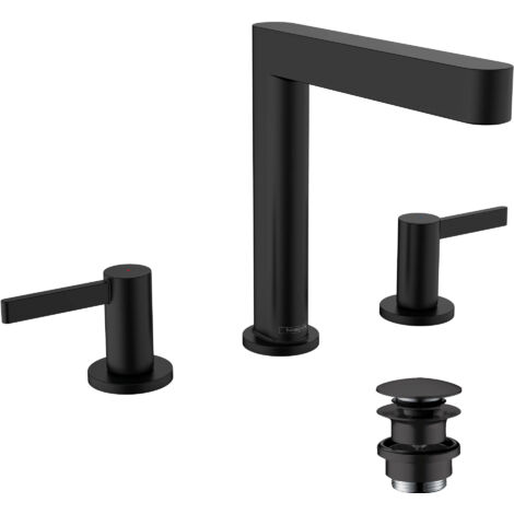 HANSGROHE Mezclador de lavabo con 3 orificios 160, desagüe Finoris Push-Open negro mate