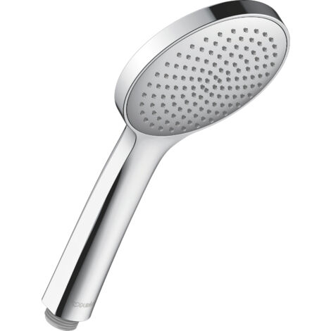 Cabezal de ducha Duravit universal, con chorro lluvia, redondo (Ø 110 mm), fácil de limpiar con función MinusFlow de ahorro de agua, cromo