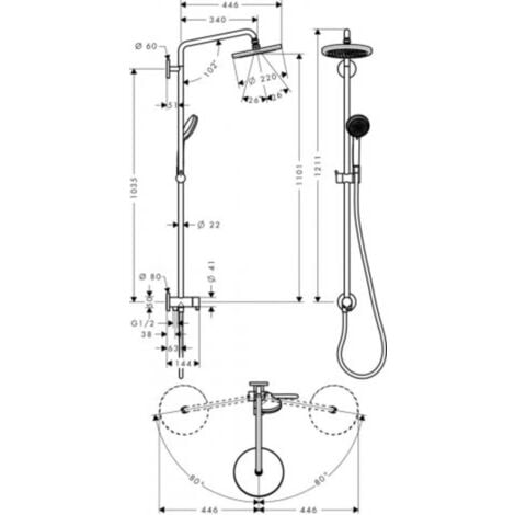 Tubo de ducha hansgrohe Croma 220 1 chorro Reno, cromado,