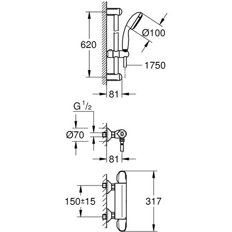 Grohe Grohtherm 1000 mezclador termostático de ducha DN 15, con juego de  ducha Tempesta II, 600