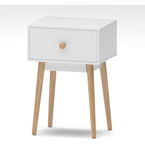 Hobag – Table de chevet scandinave 1 tiroir en bois et blanc – Élégance moderne pour chambre – Facile à entretenir et à installer (1/3)