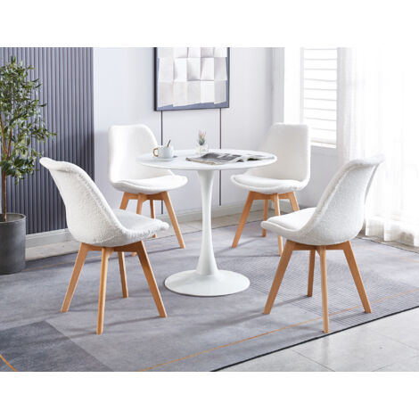 Lot de 4 chaises scandinaves de salle à  manger , en tissu bouclette , mouton - Blanc