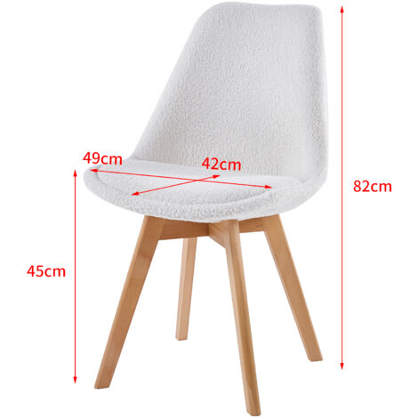 Lot de 4 chaises scandinaves de salle à  manger , en tissu bouclette , mouton - Blanc
