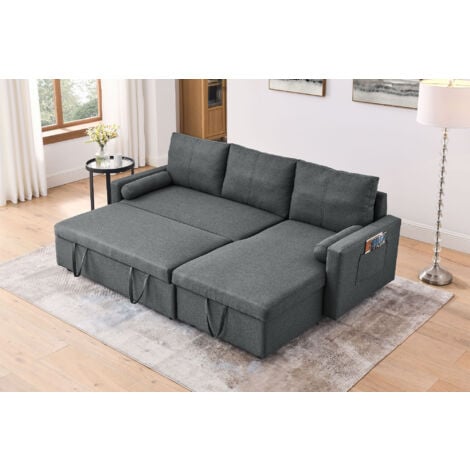 MIAMI - canapé d'angle réversible - convertible avec coffre - 4 places - style contemporain Couleur - Gris - Tissu