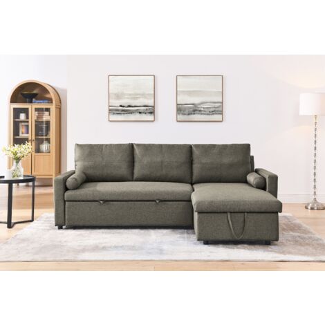 MIAMI - canapé d'angle réversible - convertible avec coffre - 4 places - style contemporain Couleur - Marron - Tissu