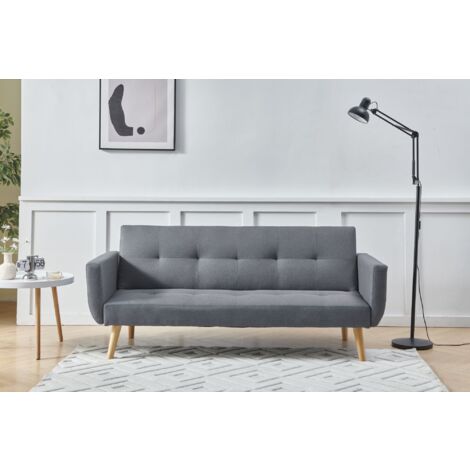 Hobag – Canapé scandinave convertible 3 places – gris – Revêtement tissu 100% polyester – Structure bois massif – Dimensions 190 x 83 x 83 cm