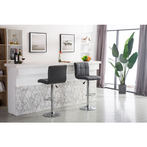 Hobag – Lot de 2 tabourets de bar gris – Assise réglable 64-85cm – Pied en acier – Matière polyuréthane – Design moderne pour séjour (1/2)