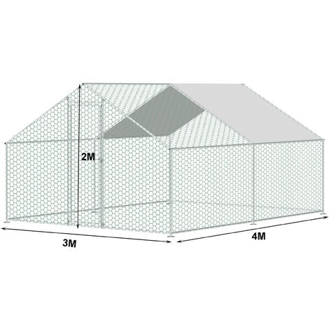 Enclos poulailler 12 m² parc grillagé 4x3 M acier galvanisé - Naturel