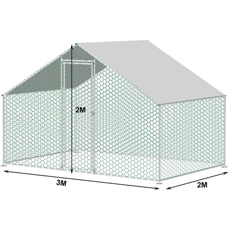 Enclos Poulailler 12m² IDMarket - 4x3x2 M - Grillage Acier Galvanisé - Bâche UV - Porte à Loquet