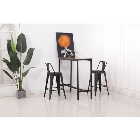 Lot de 2 tabourets de bar industriel avec dossier hauteur assise 63 cm métal noir - Noir