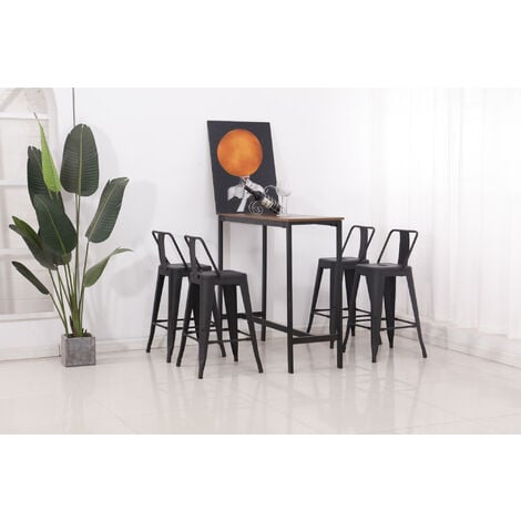 Lot de 4 tabourets de bar industriel avec dossier hauteur assise 63 cm métal noir - Noir