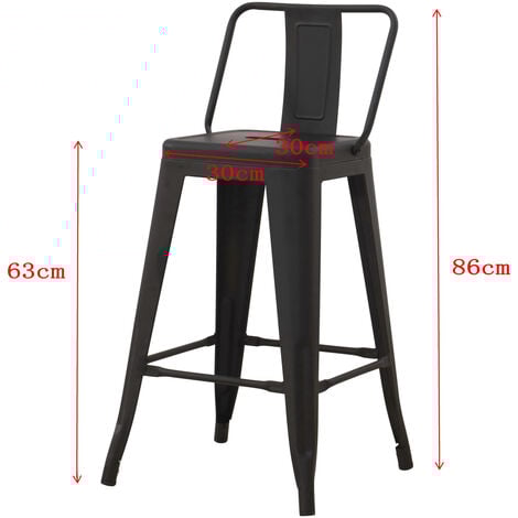 Lot de 4 tabourets de bar industriel avec dossier hauteur assise 63 cm métal noir - Noir