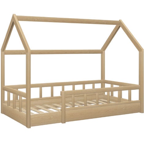 Lit cabane enfant 80 x 160 CM OREL bois avec sommier et barrières