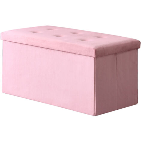 Hobag – Coffre de rangement pouf pliable en velours 76 cm – Couleur rose – Espace de rangement pratique et esthétique – Idéal pour intérieur