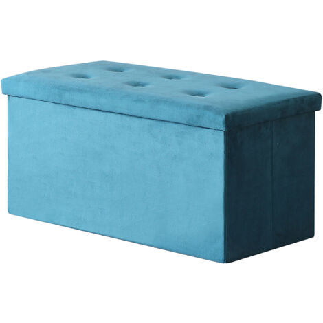 Hobag – Coffre de rangement pouf pliable en velours 76 cm – Couleur bleu vert – Espace de rangement fonctionnel et décoratif