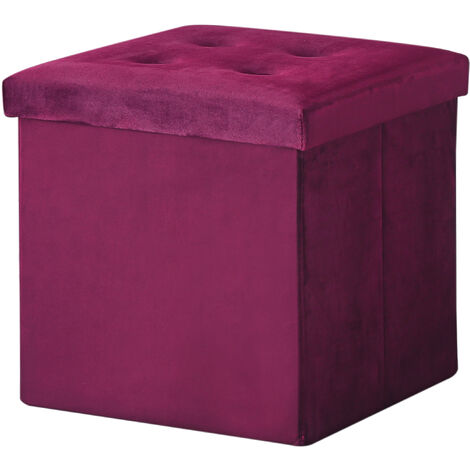 Hobag – Coffre de rangement pouf pliable en velours bordeaux 38cm – Rangement esthétique et pratique – Idéal pour espaces réduits
