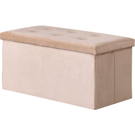 Hobag – Coffre de rangement pouf pliable en velours 76 cm – Couleur beige – Espace de rangement pratique et esthétique