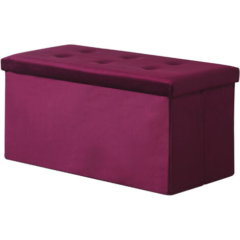 Hobag – Coffre de rangement pouf pliable en velours 76cm – Couleur bordeaux – Espace de rangement fonctionnel – Design élégant