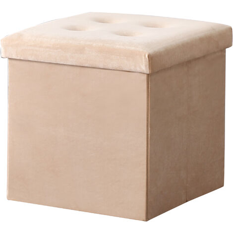 Hobag – Coffre de rangement pouf pliable en velours beige 38cm – Espace de rangement fonctionnel – Design élégant pour décoration intérieure