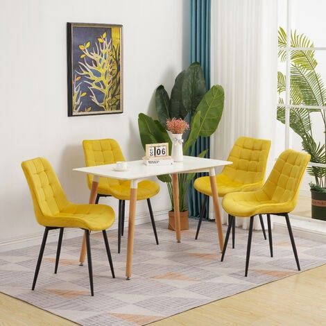 Lot de 4 chaises BUBBLE en velours  jaune pour salle à manger