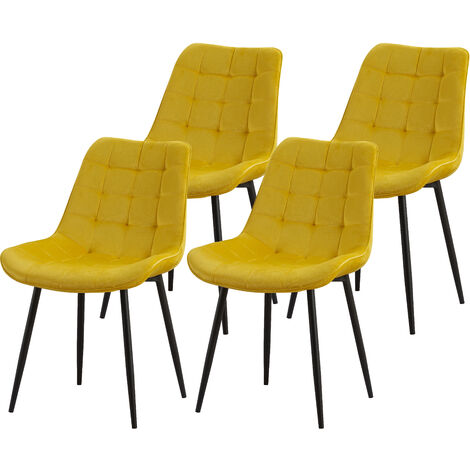 Lot de 4 chaises BUBBLE en velours  jaune pour salle à manger