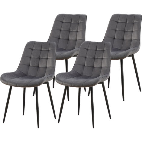Lot de 4 chaises BUBBLE en velours  gris foncé pour salle à manger