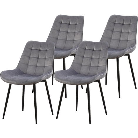 Lot de 4 chaises BUBBLE en velours  gris clair pour salle à manger