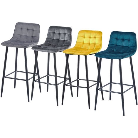 Lot de 4 tabourets de bar BUBBLE en velours mix color bleu, gris clair, gris foncé, jaune