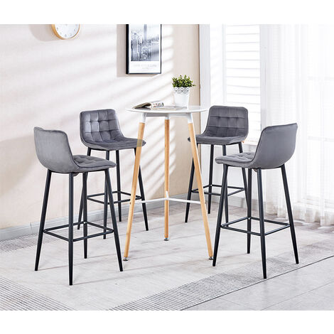 Hobag – Lot de 4 tabourets de bar en velours gris clair – Hauteur d'assise 70 cm – Pieds en métal – Dimensions 42 x 70 x 96 cm