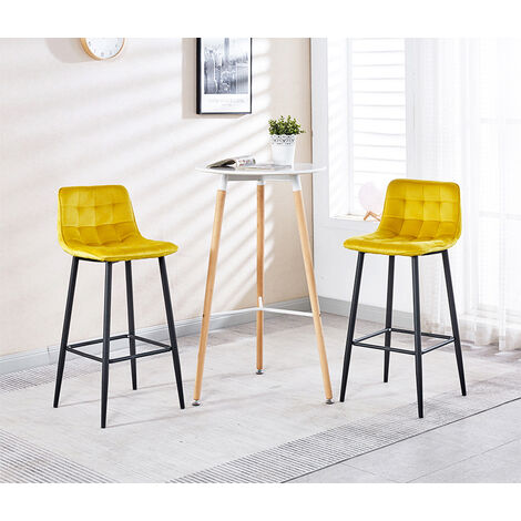 Hobag – Lot de 2 tabourets de bar en velours jaune – Hauteur d'assise 70 cm – Pieds en métal – Dimensions 42 x 70 x 96 cm
