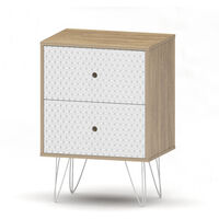 Hobag – Table de chevet scandinave 2 tiroirs en bois blanc – Design épuré – Facile à entretenir – Dimensions compactes pour petits espaces