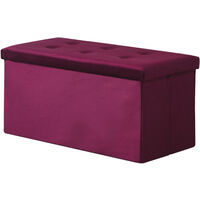 Hobag – Coffre de rangement pouf pliable en velours 76cm – Couleur bordeaux – Rangement esthétique et pratique pour intérieur