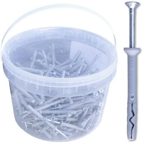 D-Work 200 Chevilles à Frapper NHS D. 6 x Lt. 60 mm avec Vis Tête Fraisée - 200 pièces - 60 mm x 6 mm - 30 mm - Tête fraisée - Accessoires de fixation de haute qualité