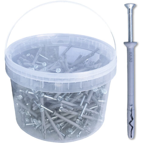 D-Work Chevilles à Frapper NHS D. 6 x Lt. 80 mm avec Vis Tête Fraisée - Lot de 200 - Dimensions (6 mm, 80 mm, 50 mm épaisseur) - Résistantes et polyvalentes - Idéales pour plaquistes et menuisiers (1/5)