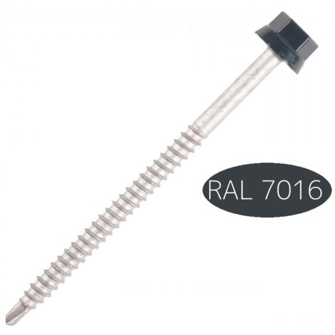 Vis fixation bac acier sur bois ral 7016 - diamètre : 6.3 - Longueur : 75 - Couleur : Gris 7016 - SCELL IT