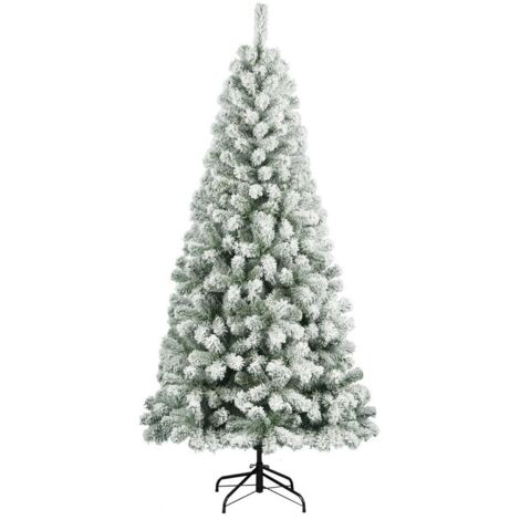 Albero Di Natale Kenya Floccato Effetto Neve 210cm – 728 Rami In PVC, Diametro 91cm, Sistema Ombrello