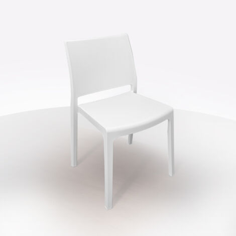 Sedia Selene In Resina Bianca Simil Rattan - 55x46x85cm, Impilabile